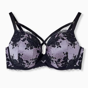 LILAC PURPLE BLACK LACE STRAPPY PUSH-UP BRA